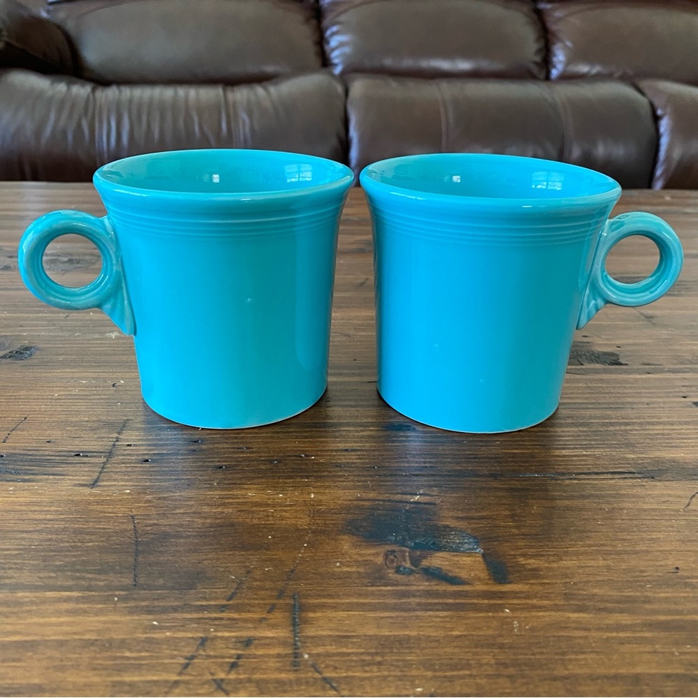 Fiesta Sea Mist Green Turquoise Coffee Mugs Ring‎ Handle Set Of 2 Fiestaware